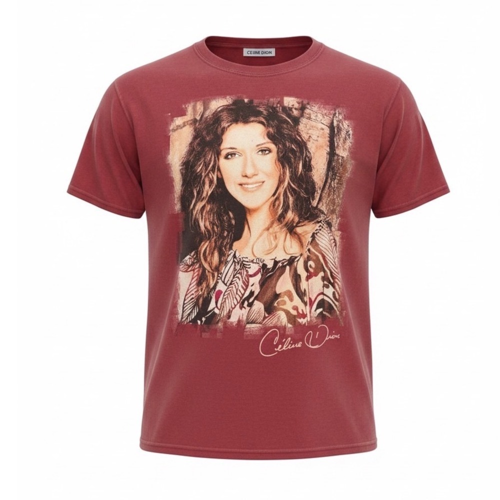 Vintage Celine Dion Graphic Photo Tee Shirt Red 2000s Y2K Canadian Pop Size L